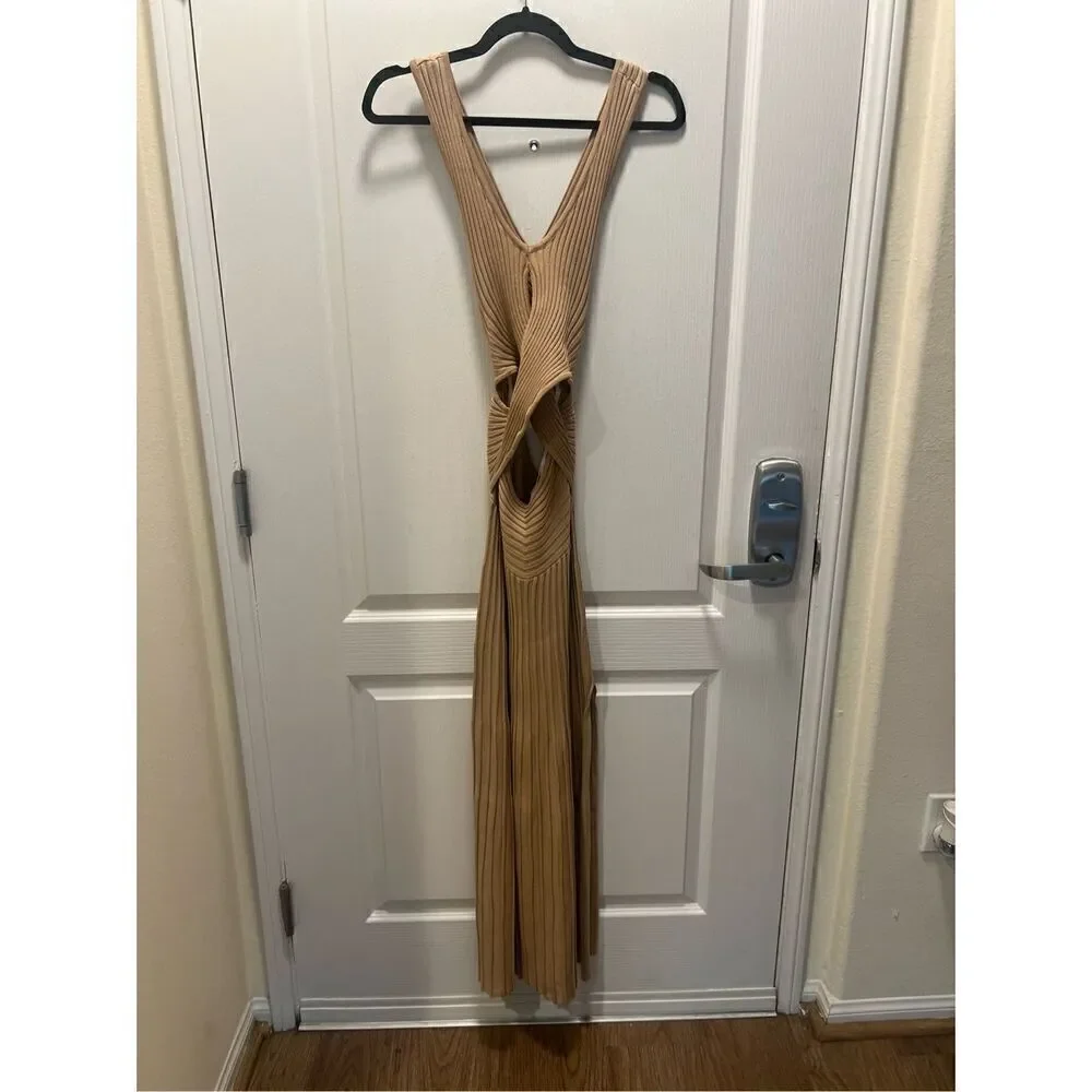 SOVERE Cleo Knit cut out details midi Dress color: Mink Size S NWT$226 - Picture 7 of 9